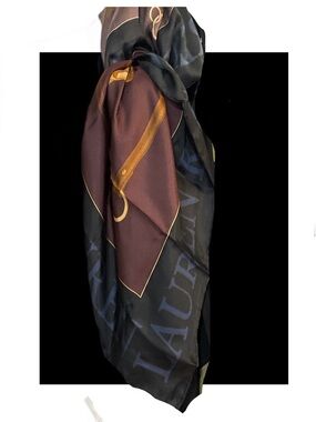 Lauren Ralph Lauren Brown, & Navy  and Golf Equine Print Silk Scarf